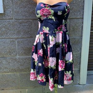 Strapless blue floral dress